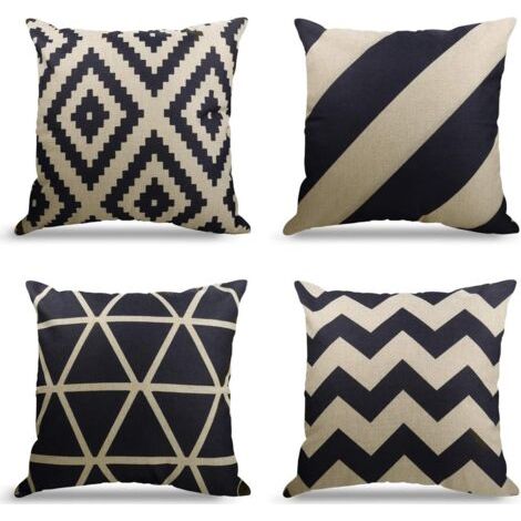 Lot de 4 Housse de Coussin Canapé Taie d'oreiller Decoration Canapé Housses de Coussin en Lin d'extérieur Housse de Coussin Décoration pour Chambre, canapé, Lit,Jardin (Black-beige, 45x45cm)