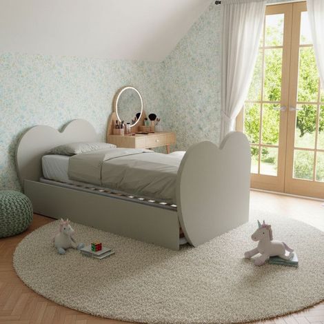 Letto singolo a cuore con secondo letto estraibile - Ideale per camerette - Ecru cappuccino