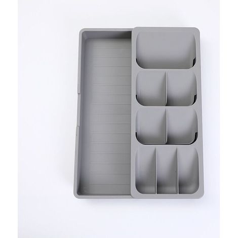Range-couverts extensible en plastique grand format compact Gris, Ensoleillé (1/5)