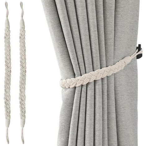 2 Pack Handmade Rope Curtain Tiebacks for Home Office Decoration, Woven Curtain Holdbacks