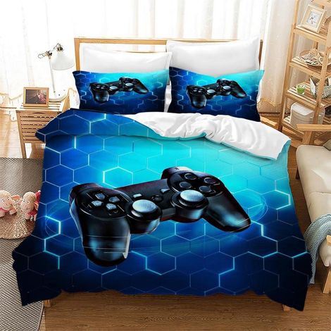 Ensemble de literie 3D Gamepad 220x240 cm microfibre pour enfants et adolescents