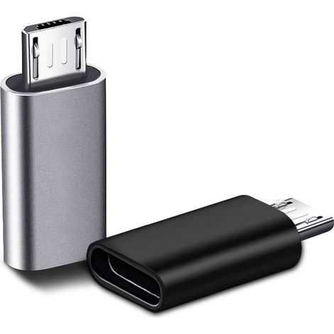 2 Pièces USB C Adaptateur, Micro USB vers USB C, Adaptateur USB C vers Micro USB Connecteur, Adaptateur Type C Fem Micro USB Male Connecteur pour PC, Galaxy, Mate, etc (Noir, une pièce en argent)