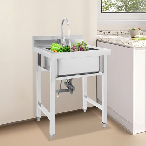 Évier en acier inoxydable Évier commercial en acier inoxydable Évier de cuisine Lavabo Évier de cuisine indépendant Évier de cuisine à cuve unique avec robinet