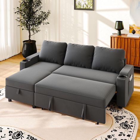 Canapé d'angle Convertible 3 Places, canapé lit avec Rangement intégré et accoudoirs multifonctionnels, idéal pour Salon, Bureau et Petit Appartement, Design Moderne et Pratique,Gris (1/5)