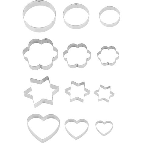 Ensemble de 12 moules à gâteaux en acier inoxydable, formes cœur, étoile, fleur, emporte-pièce rond (1/5)