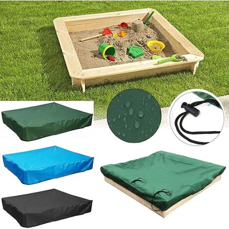 Bâche de protection pour bac à sable, housse imperméable, couverture de piscine à sable bleue 180x180x20 cm, résistante aux intempéries, avec cordon de serrage, pour jeux extérieurs et aire de jeux. (1/5)