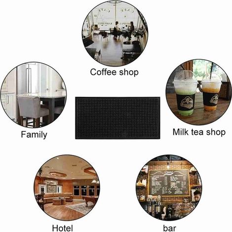 Dessous de verre en PVC, tapis de bar, tapis en caoutchouc souple, tapis d'égouttage, tapis isolant thermique pour table, tapis noir, 1 pièce (1/5)
