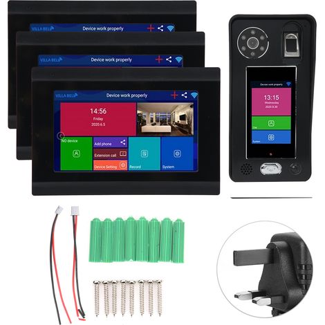 Sonnettes vidéo sans fil 7 pouces LCD interphone visiophone reconnaissance faciale empreinte digitale mot de passe vision nocturne 100-240V prise UK (1/5)