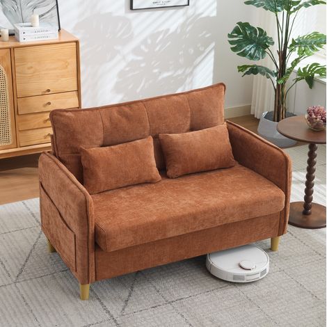 Sofa 2-Sitzer mit Seitentaschen 127 cm Chenille Braun OKMYHOME (1/5)