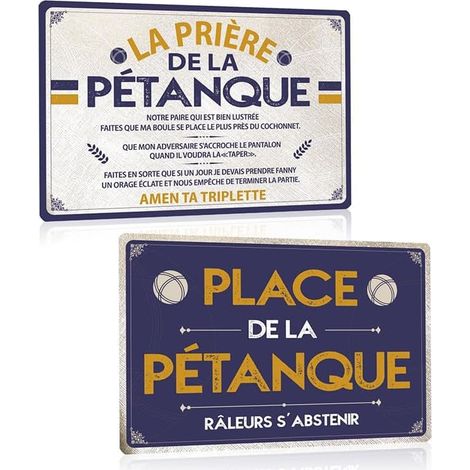 Plaque Metal Vintage Petanque Accessoire Decoration Panneau Pancarte avec Citation Française Place de la Pétanque Sport Murale Deco Cadeau (1/5)