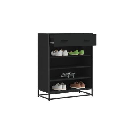 Meuble à chaussures noir 75x38x97,5 bois d'ingénierie métal (1/5)