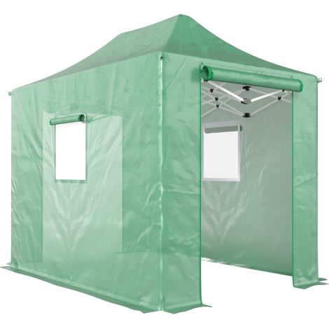 Serra pieghevole pop up in PE verde 2,95 x 2 x 2,7 m con tetto a punta (1/3)