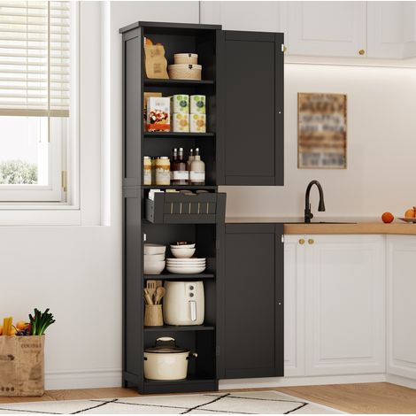 Armoire de cuisine noire 170 x 40 x 30 cm avec 2 portes, 1 tiroir et étagères réglables, en MDF (1/5)