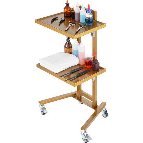 Mophorn Carro de laboratorio de acero inoxidable, carro utilitario de 2 estantes, unidad móvil silenciosa de 4 ruedas para laboratorios, clínicas, hospitales, salones, dorado
