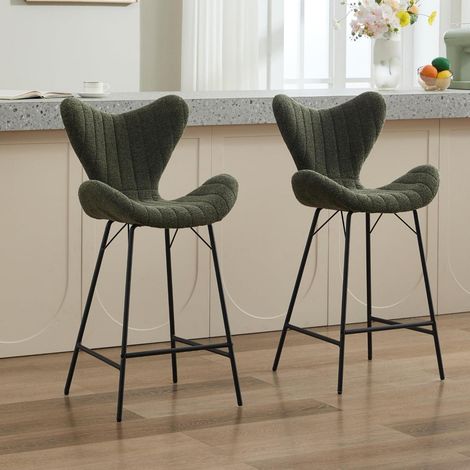 Barhocker 2er Set Grün Chenille mit Stepp-Rückenlehne und Metallbeinen (1/5)