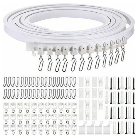 Rail de rideau incurvé au plafond pliable de 5 mètres Rail de rideau incurvé flexible pour rail de rideau souple pour rail de rideau avec crochets de rideau en métal, séparateur de pièce pour rideaux (1/5)