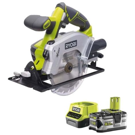 Confezione RYOBI Sega circolare 18V OnePlus diametro 150 mm RWSL1801M - 1 batteria 5.0Ah - 1 caricatore rapido 2.0Ah RC1