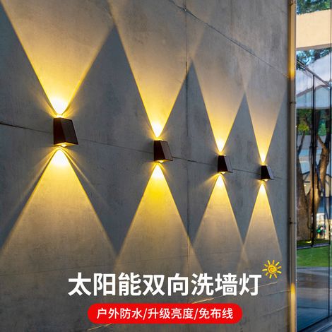 Nueva lámpara solar LED de pared para uso exterior, jardín, villa, patio, foco con iluminación directa hacia arriba y hacia abajo SL-606 (luz cálida) (1/5)