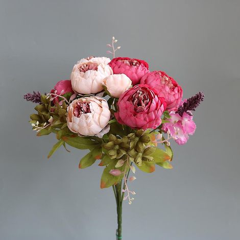 Künstliche Blumen Antike Pfingstrosen Seidenblumen Hochzeitsstrauß Heimdekoration (rosa) (1/5)
