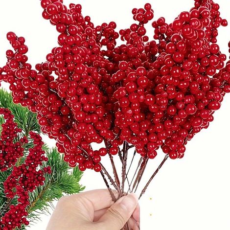 Rameaux De Baies D'houx Artificiels - 10 Pièces - 22 Cm - Pour Décoration De Sapin De Noël Couronne Et DIY (1/5)