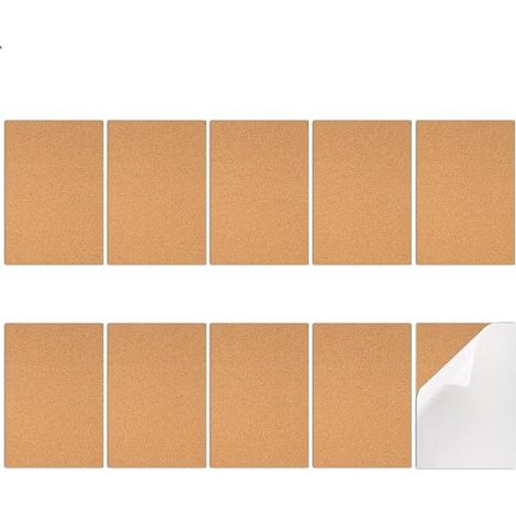 10 x Cork Boards Self-Adhesive 30 x 21 cm, Thickness 1 mm, Rectangular Bulletin Board for DIY, Office, School, Kitchen, Decoration (1/5)