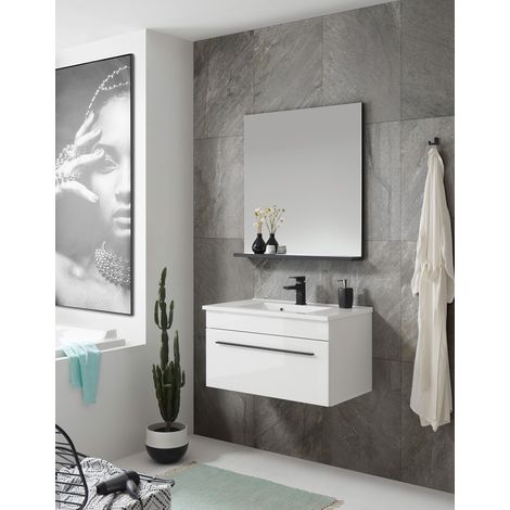 Badezimmer Waschtisch Set CHARLESTON-61 in Hochglanz weiß, B/H/T: ca. 80/200/45 cm (1/5)