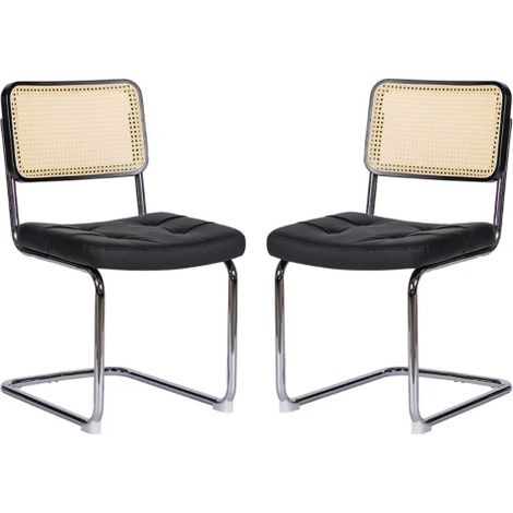 Chaises de salle à manger (lot de 2) : chaises revêtues de similicuir avec pieds chromés style moderne du milieu du siècle assise rembourrée convient aux salles à manger, salons ou cuisines. (1/5)