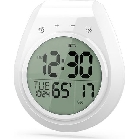 Horloge de salle de bain étanche, minuteur de douche, minuteur de cuisine numérique, minuteur de douche numérique, écran LCD, affichage 12/24 heures, Celsius/température (1/5)