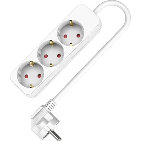 Rallonge multiprise à 3 prises Schuko, câble blanc épais de 1,5 m