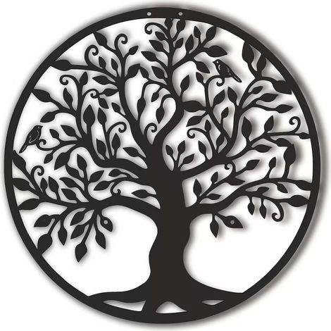 Sollbry Décoration murale arbre de vie en métal noir pour salon, couloir, escaliers, extérieur (30 cm) (1/5)
