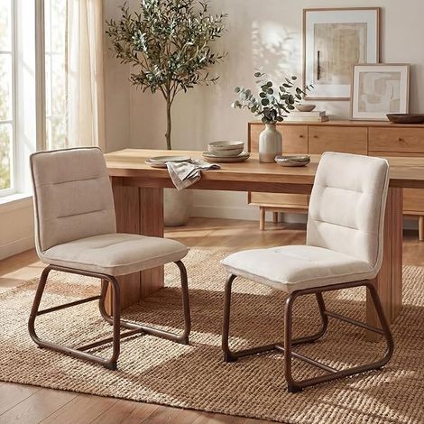 Wahson Set di 2 Sedie da Pranzo in Lino, Sedie Imbottite per Cucina e Soggiorno con Gambe in Metallo, 83.5 cm di Altezza, Beige