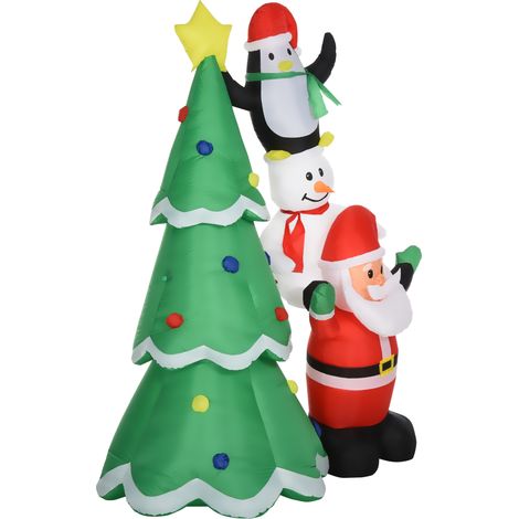 Sapin de Noël gonflable géant de 243 cm avec lumières LED et Père Noël, décoration de Noël extérieure étanche