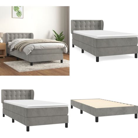 Giroletto a Molle con Materasso Grigio Chiaro 90x200 cm Velluto - Materasso a molle - Letto con testiera regolabile