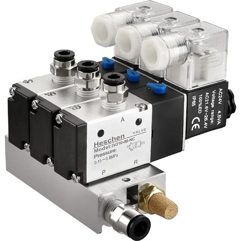 Électrovanne électrique pneumatique triple 3V210-08, AC24V, port PT1/4", 3/2 voies, ensemble de raccords rapides pour silencieux