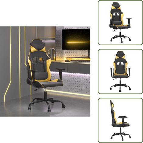 The Living Store Silla gaming cuero sintético negro y dorado - Silla de juego