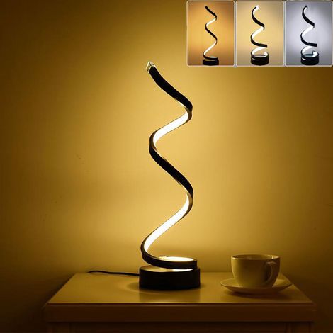 LED Spirale Lampe de Chevet Dimmable, Métal Table 3000K/4500K/6000K (Blanc Chaud/Naturel/Froid), Moderne Bureau Avec Câble, Décoration Pour Chambre Bureau (Noir) (1/5)