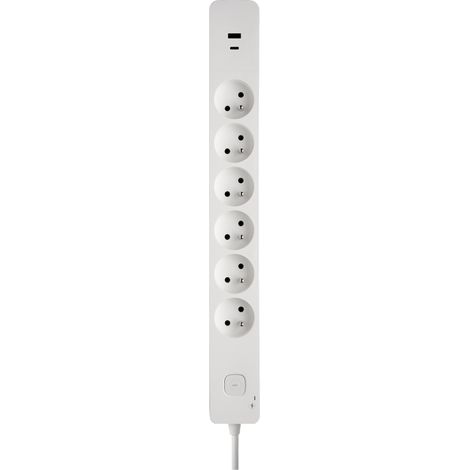DEBFLEX - BLOC PARAFOUDRE 6 PRISES 2P+T AVEC INTER + 2USB A+C 3,4A 1,49M BLANC