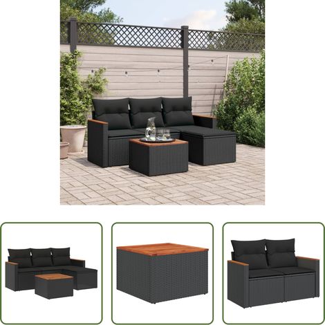 vidaXL Rattanmöbel - 5-tlg. Garten-Sofagarnitur mit Kissen Schwarz Poly Rattan (1/5)