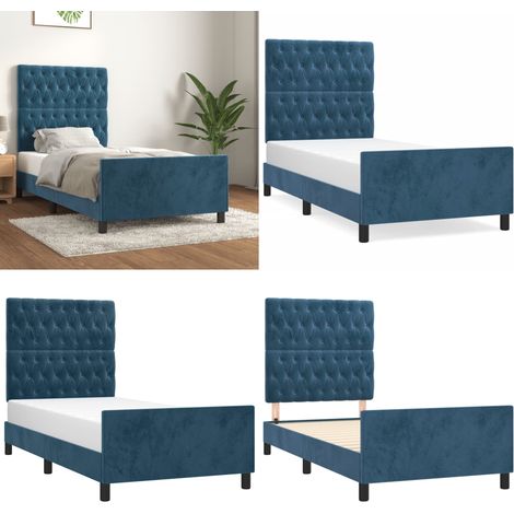 Bettgestell ohne Matratze Dunkelblau 90x190 cm Samt - Samtbettwäsche - Bettsofa - Doppelbett - Boxspringbett - Hochbett - Home & Living (1/5)