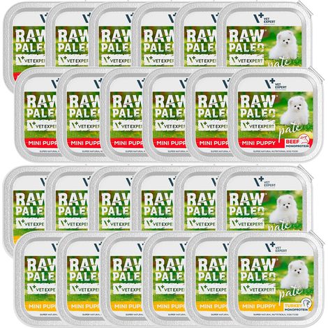 Paté VetExpert Raw Paleo con mezcla de sabores para cachorros pequeños, 24 x 150 g (1/2)