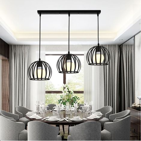 – Suspension luminaire industrielle rétro 3 têtes – Abat-jour métal noir – Longueur 50cm – Douille E27 pour ampoules LED (1/5)