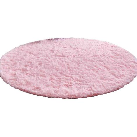 Tapis rond rose de 90 cm, doux et moelleux, idéal pour chambre d'enfant, salon, salle de jeux, décoration d'intérieur, motif château de princesse. (1/5)