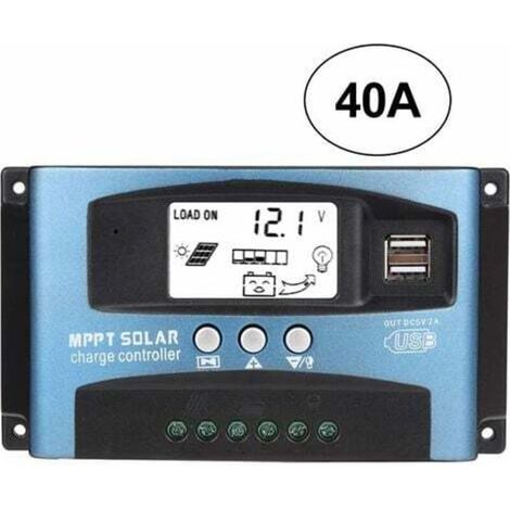Crezuo 40A MPPT Solarladeregler, 12V/24V USB-Solarpanel-Batterieregler, intelligenter Batterieregler mit LCD-Bildschirm (40A) – Crezuo