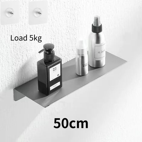 Étagères de salle de bain flottantes (50 cm - Gris - Charge maximale 5 kg) - Sans perçage - Rangement mural - Organisateur de maison - Accessoires de cuisine et de salle de bain (1/5)