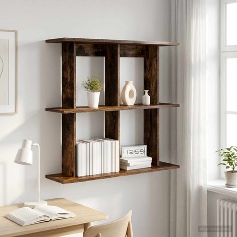 vidaXL Wall Shelf Wall-Mounted Smoked Oak 80 x 20 x 75 cm (1/5)