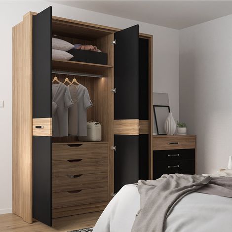 Schlafzimmer Schrank Set 3-teilig MANAGUA-129 in Eiche mit schwarz matt (1/5)