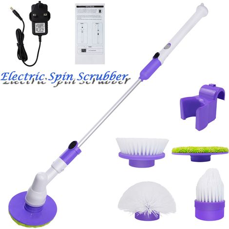 Mini Electric Spin Scrubber Cordless with 4 Replaceable Brush Heads and 1 Hooks, Power Brush Cleaner Turbo Scrub Shower Cleaner, Purple Rechargeable Cleaning Brush (1/5)