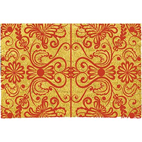 Paillasson en Coco Motifs Volutes Rouges (1/2)