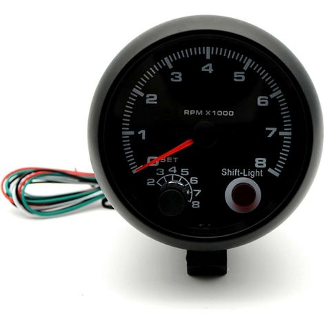 Compte-tours universel noir pour voiture 3,75 pouces avec témoin de changement de vitesse bleu, 0-8000 tr/min (1/5)