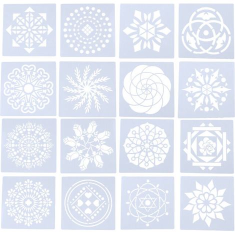 Pochoir Mandala - Modèle pour Peinture Murale et Carrelage - 16 Pièces en Polyester PET - Pour Décoration Intérieure